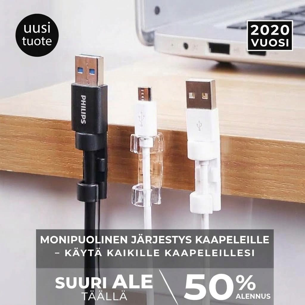 VaraLiving™ Itsekiinnittyvät Johdonpidikkeet (100 kpl - Kaapelien Järjestäjä)