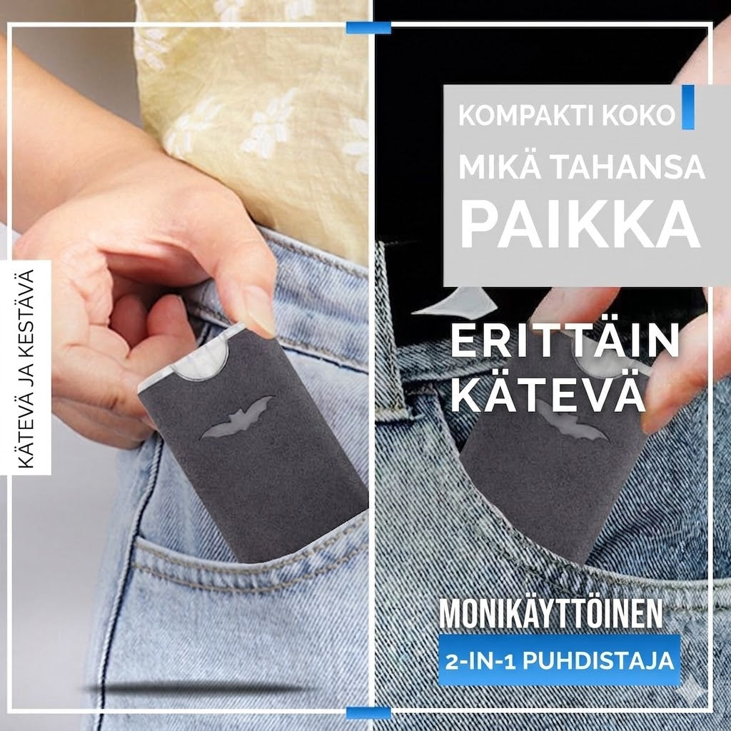 Kannettava ja uudelleenkäytettävä 2-in-1-näytönpuhdistin mikrokuituliinalla