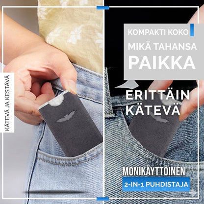 Kannettava ja uudelleenkäytettävä 2-in-1-näytönpuhdistin mikrokuituliinalla
