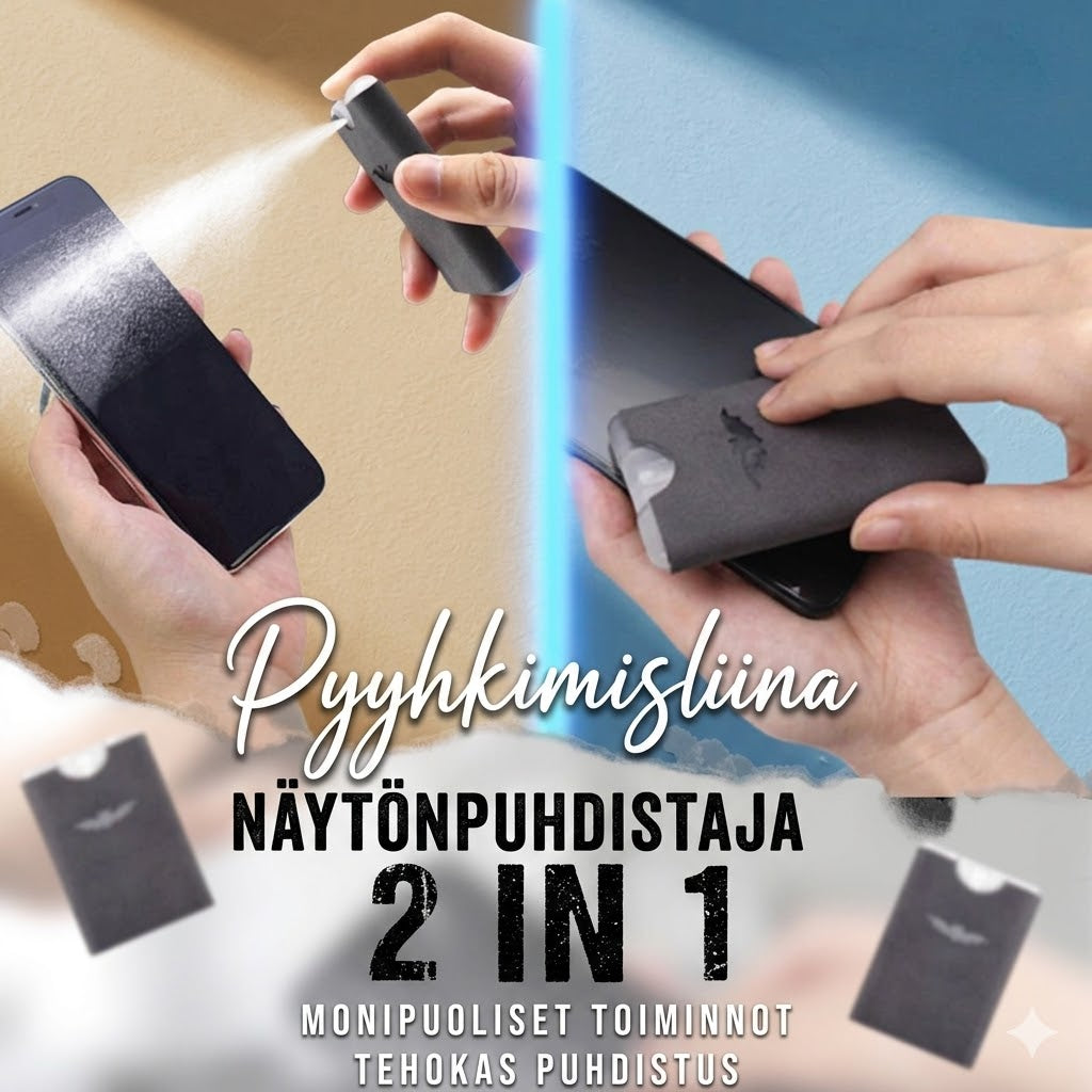 Kannettava ja uudelleenkäytettävä 2-in-1-näytönpuhdistin mikrokuituliinalla