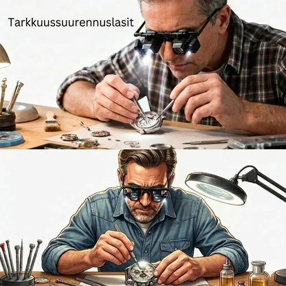 Tarkkuussuurennuslasi LED-valolla (handsfree, vaihtolinssit)