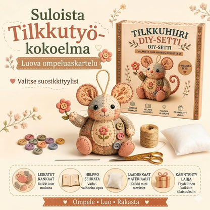 Käsintehty retro hiiri-pehmolelun ompelusetti