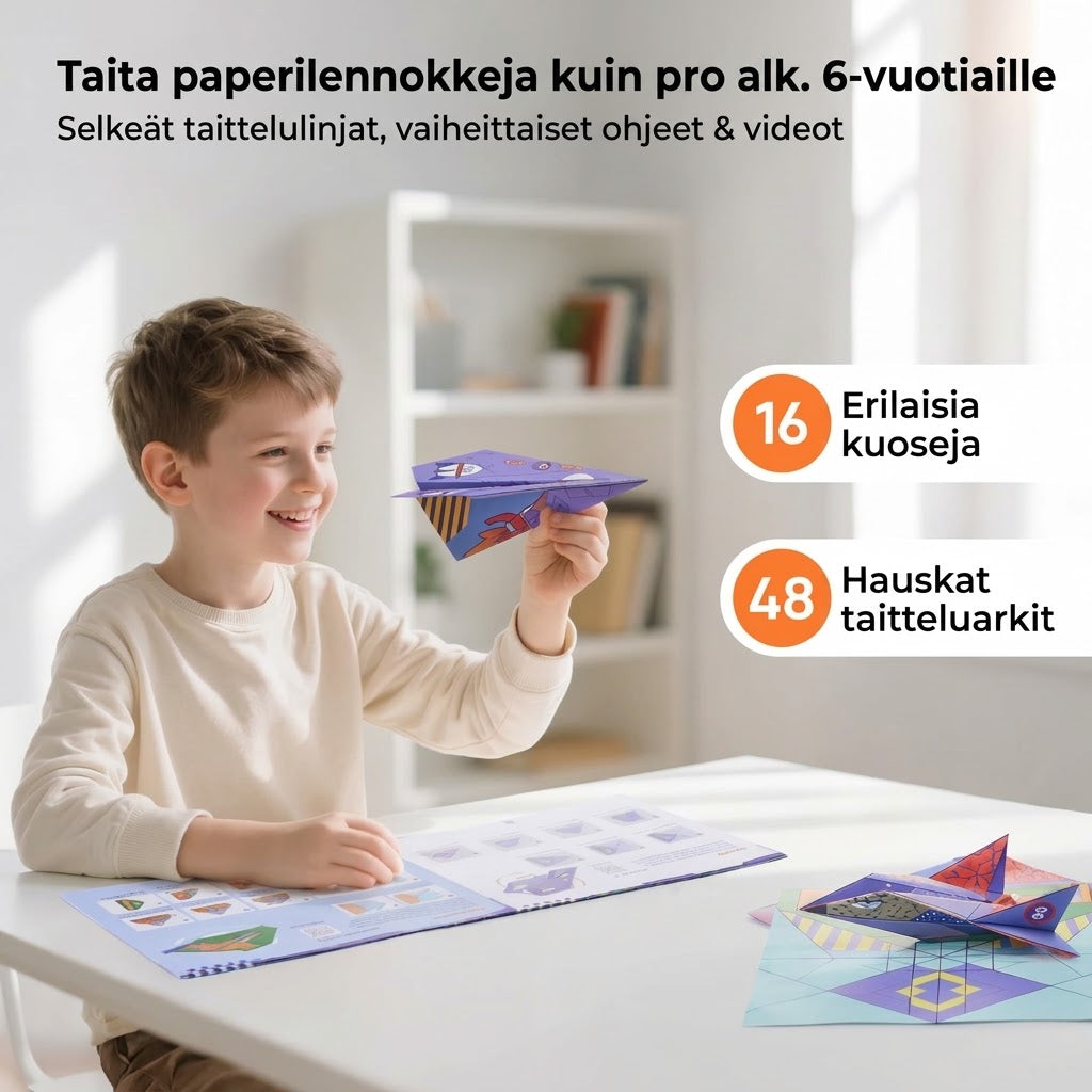 VaraLiving™ DIY-Paperilennokkisarja (16 kpl Värikkäitä Taiteltavia Lennokkeja Lapsille)