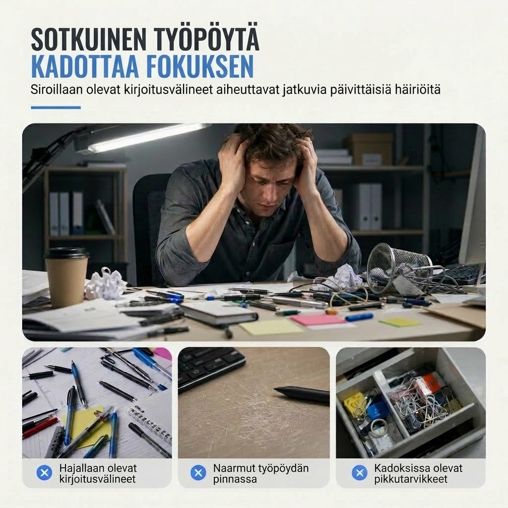 VaraLiving™ 3D-Tulostettu Kynä- ja Mukiteline (Iskunvaimennettu Työpöydän Järjestelijä)