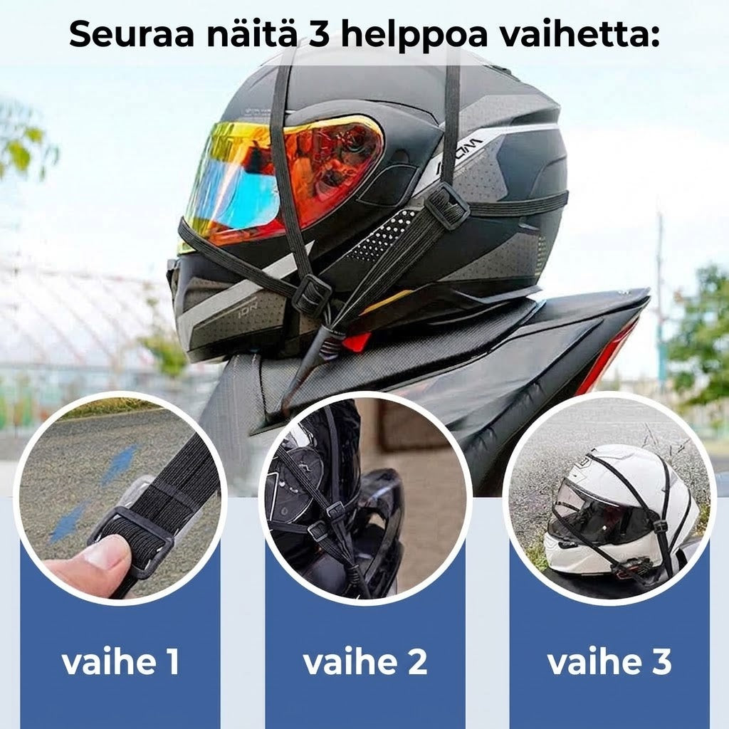 OmniLiving™ Joustava Kypärähihna Moottoripyörään (2 Koukkua / Kestävä)