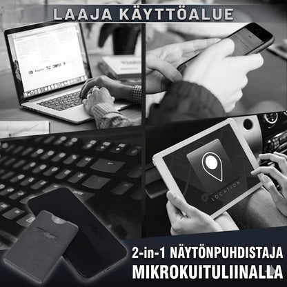 Kannettava ja uudelleenkäytettävä 2-in-1-näytönpuhdistin mikrokuituliinalla