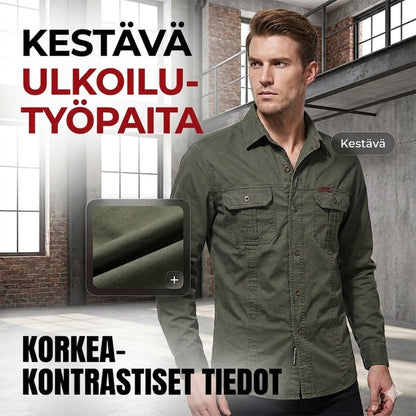 Unisex pitkähihainen puuvillainen työpaita tuplataskuilla