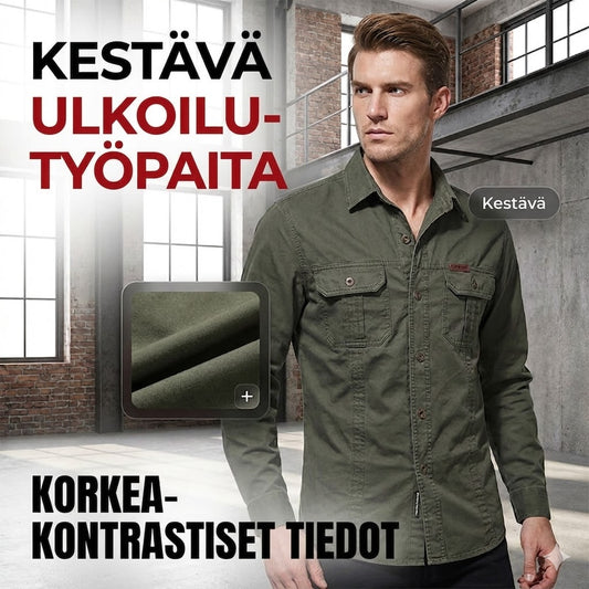 Unisex pitkähihainen puuvillainen työpaita tuplataskuilla
