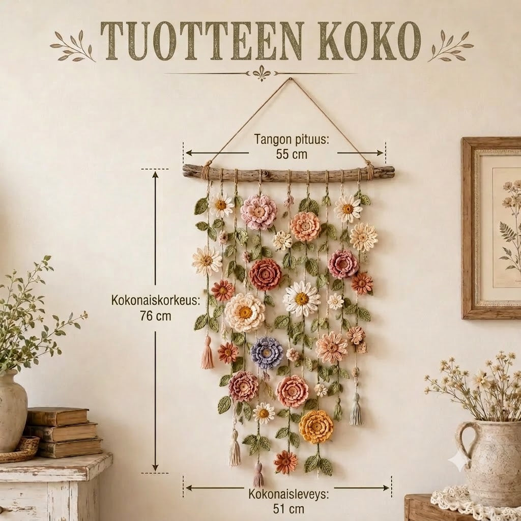 Käsinvirkattu Kukka Seinätekstiili Boho Olohuoneeseen ja Makuuhuoneeseen