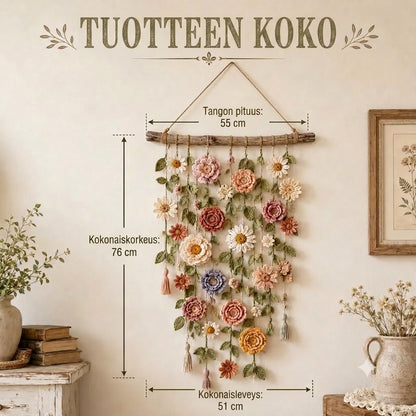 Käsinvirkattu Kukka Seinätekstiili Boho Olohuoneeseen ja Makuuhuoneeseen