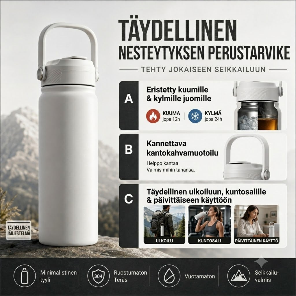 Korkealaatuinen terästermosmuki – Vakuumieristetty termospullo ruostumattomasta teräksestä