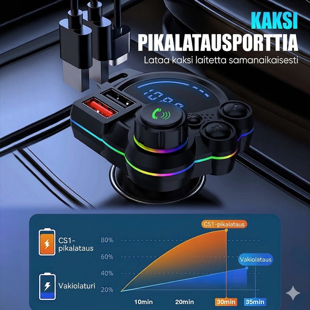 Universaali Bluetooth FM-lähetin kahdella USB-portilla