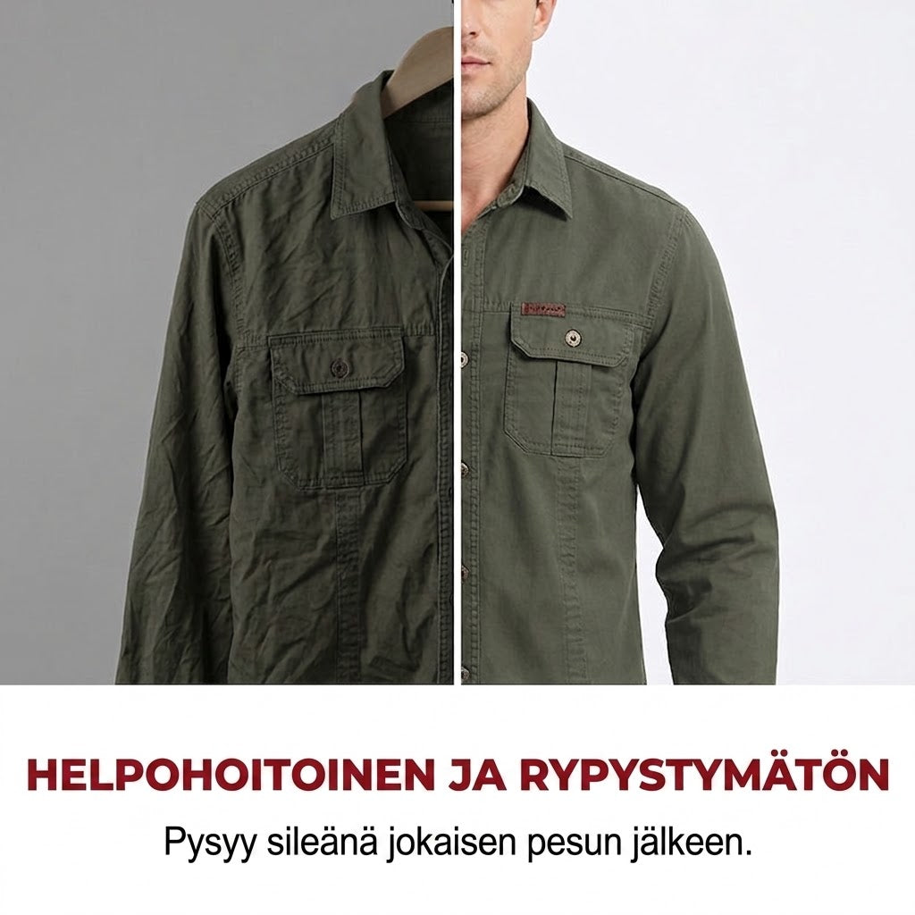 Unisex pitkähihainen puuvillainen työpaita tuplataskuilla