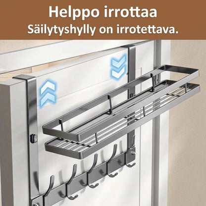 VaraLiving™ Oveen Ripustettava Ovihylly (Poraamaton Säilytyskori- & Koukkujärjestelijä)