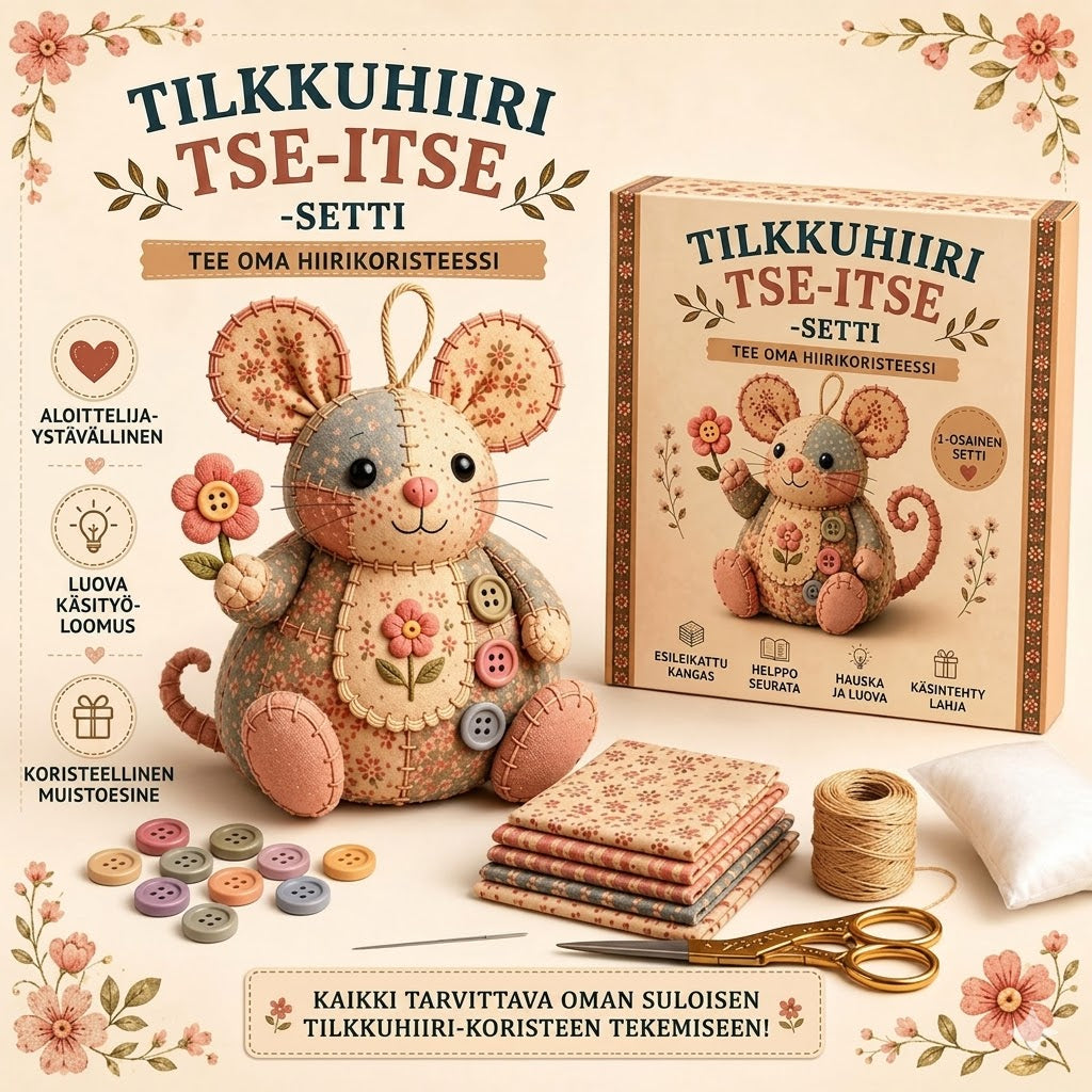 Käsintehty retro hiiri-pehmolelun ompelusetti