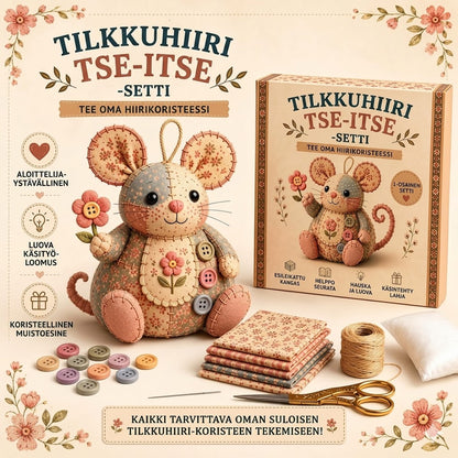 Käsintehty retro hiiri-pehmolelun ompelusetti
