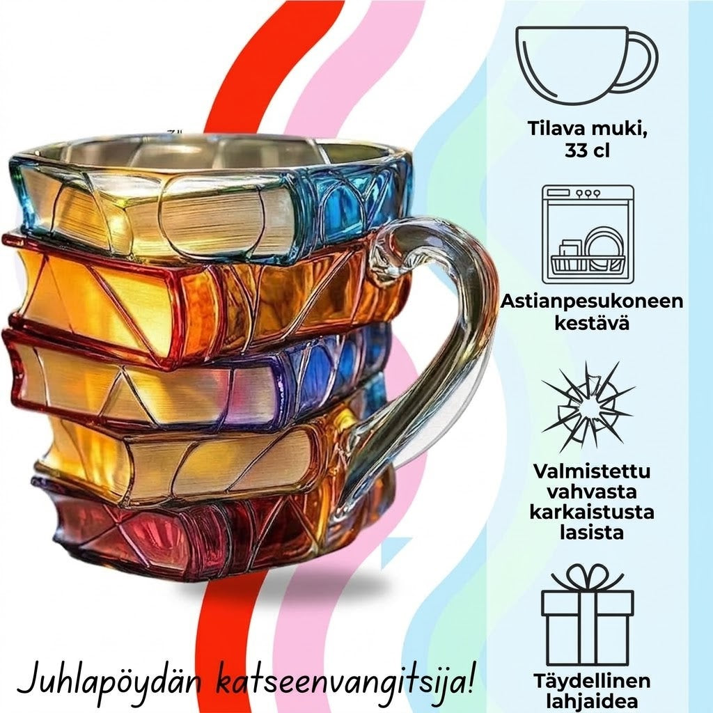 OmniLiving™ Käsinmaalattu Kirjamuki (Keraaminen Kahvimuki / Lahjaidea)