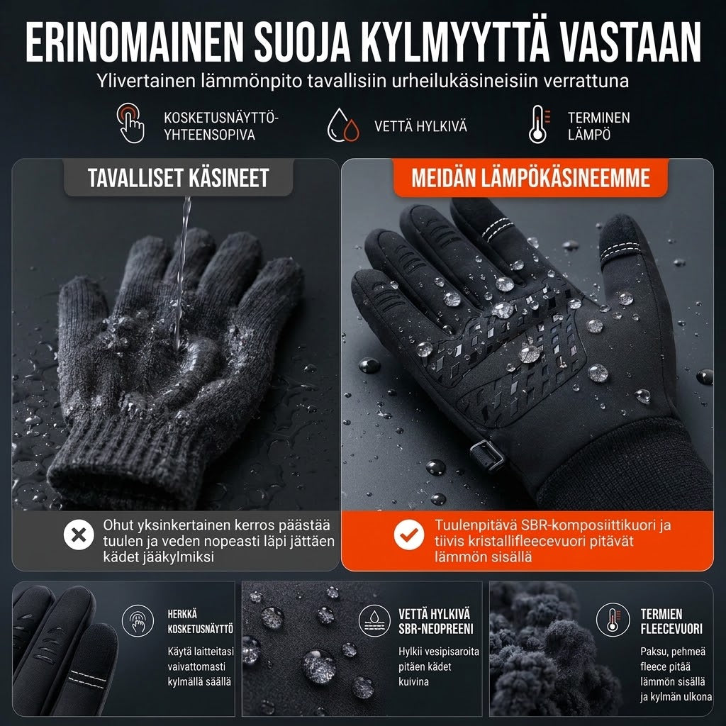 VaraLiving™ Lämpimät Talvihanskat Kosketusnäytöllä (Veden- & Tuulenpitävät Hanskat Pyöräilyyn & Urheiluun)