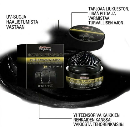 Premium-renkaankiilloke & hoitovaha – palauttaa renkaiden syvän mustan sävyn