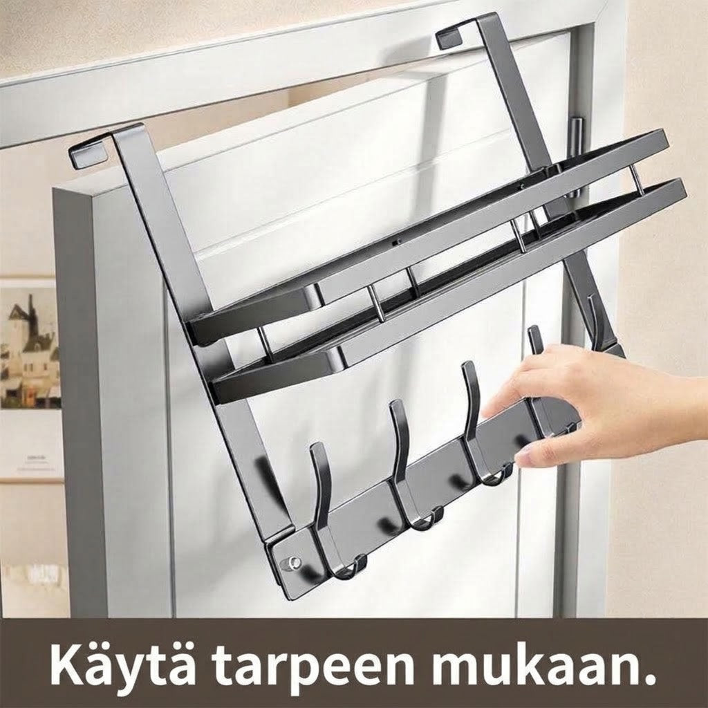 VaraLiving™ Oveen Ripustettava Ovihylly (Poraamaton Säilytyskori- & Koukkujärjestelijä)