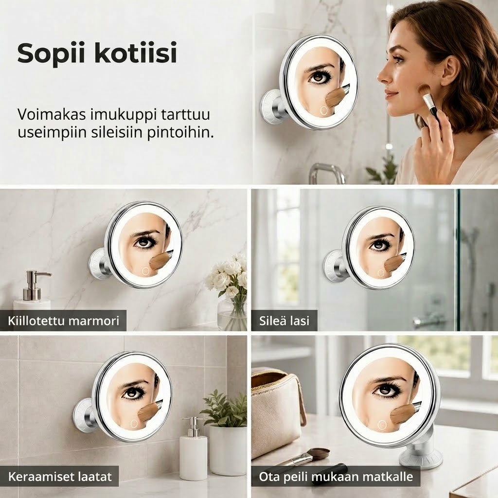 PureVal™ 10x Suurentava LED-Meikkipeili Imukupilla (Kannettava)