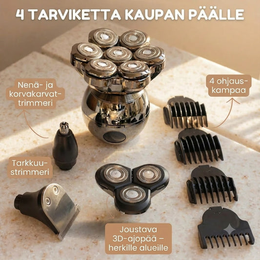 Vexton™ Pro 7D pyörivä partakonesetti 5-in-1 – Langaton parranajokone märkä- ja kuivajoon