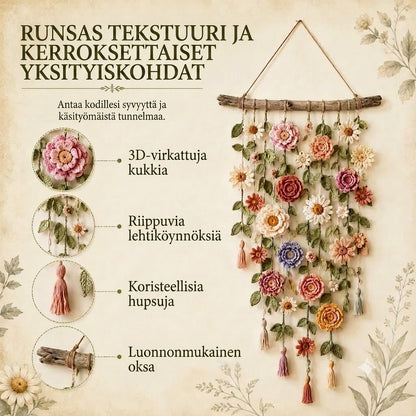 Käsinvirkattu Kukka Seinätekstiili Boho Olohuoneeseen ja Makuuhuoneeseen
