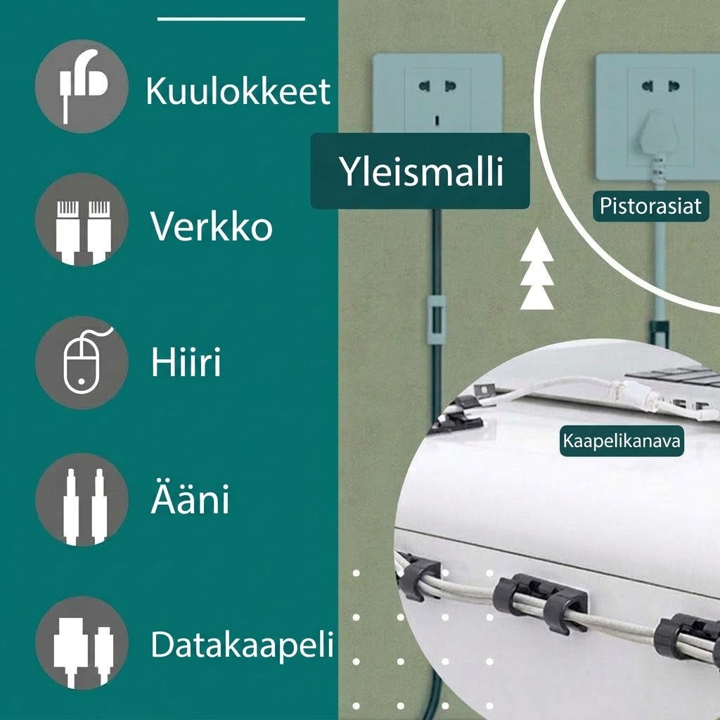 VaraLiving™ Itsekiinnittyvät Johdonpidikkeet (100 kpl - Kaapelien Järjestäjä)