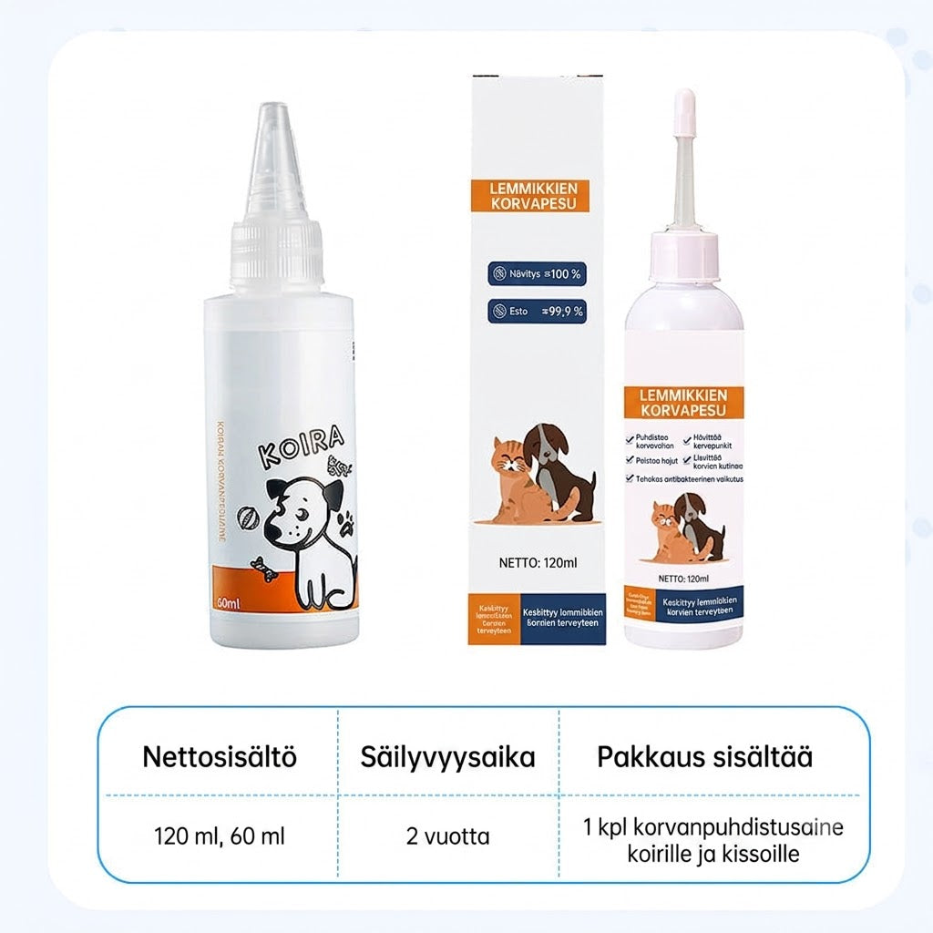 Korvanpuhdistusaine koirille ja kissoille