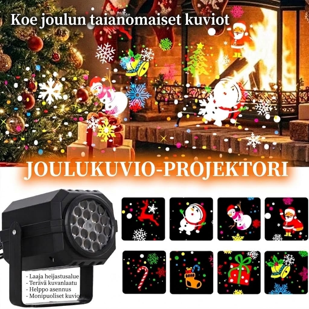 VaraLiving™ Pyörivä LED-Jouluprojektori (8 Kuviota - Vedenpitävä Ulkovalo)